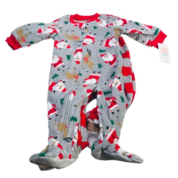 2 Pack Just One You Made By Carter's Baby Size 9 Month Santa Footed Pajama New - Picture 1 of 16